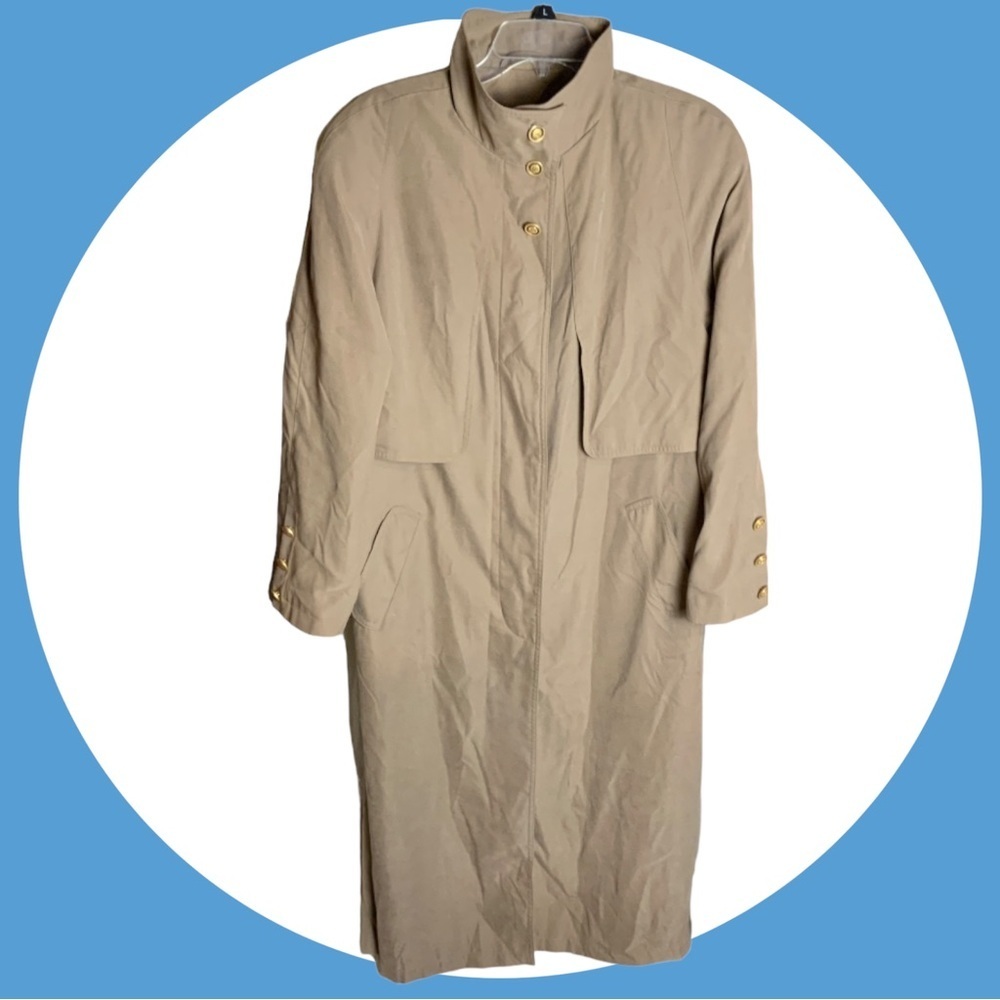 Jacqueline Ferrar Khaki Tan High Neck Lined Midi Trench Coat Wm 8